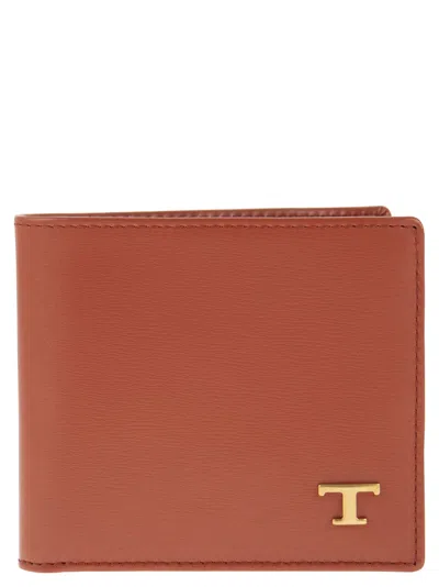 Tod's Leather Wallet With Logo In Sienna