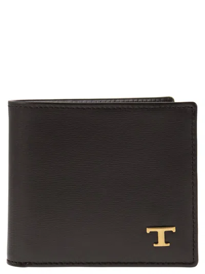Tod's Leather Wallet With Logo In Tobacco