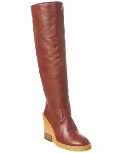 Tod's Leather Wedge Knee-high Boot In Brown