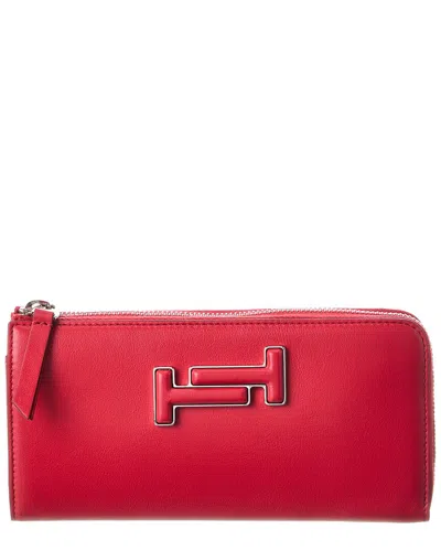 Tod's Leather Zip Around Wallet In Red