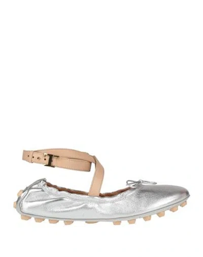Tod's Limited Edition Woman Ballet Flats Silver Size 8 Leather