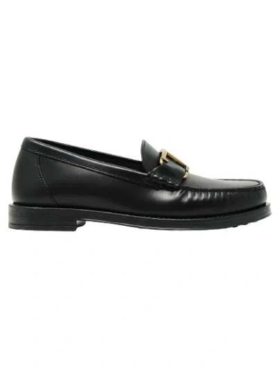 Tod's Loafer With T Buckle In Black Leather