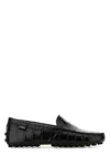 Tod's Crocodile Effect Leather Loafers With Rubber Sole In Black