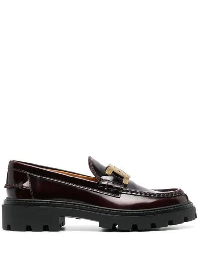 Tod's Gomma Pesante Embellished Glossed-leather Loafers In Black