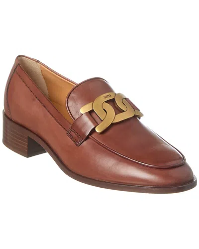 Tod's Logo Chain Detail Leather Loafer In Brown