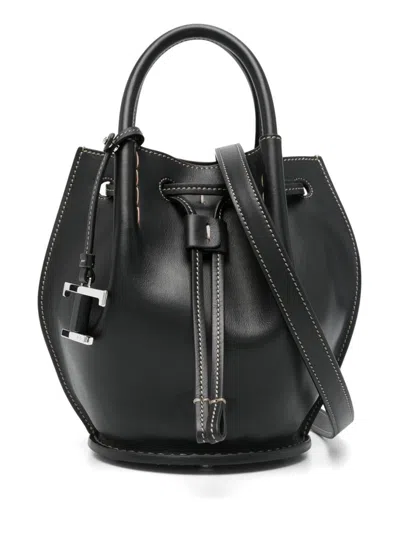 Tod's Logo-charm Leather Mini Bucket Bag In Black
