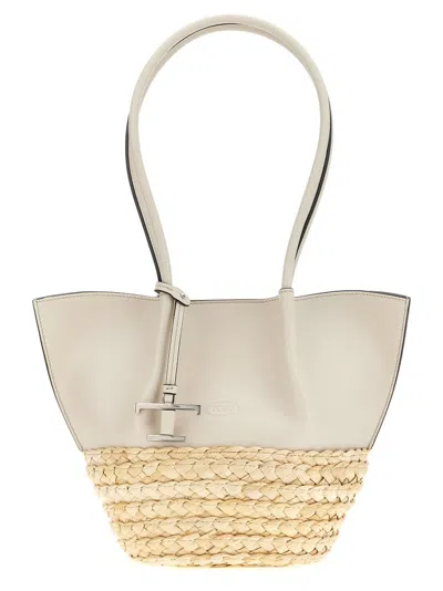 Tod's Logo Debossed Shopping Bag In Beige