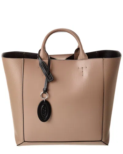 Tod's Logo Double Up Medium Leather Tote In Beige