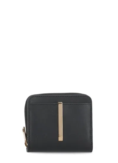 Tod's Leather Wallet With Metal Front Logo In Black