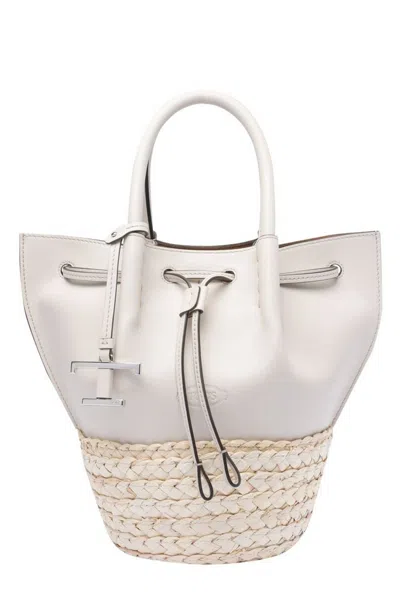 Tod's Logo Embossed Panelled Bucket Bag In White