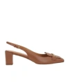 Tod's Suede Leather Slingback Block Heel Pumps In Brown