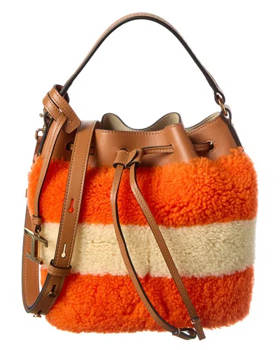 Tod's Logo Fleece & Leather Bucket Bag In Multi