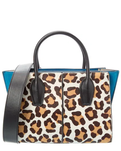 Tod's Logo Haircalf & Suede Tote In Brown