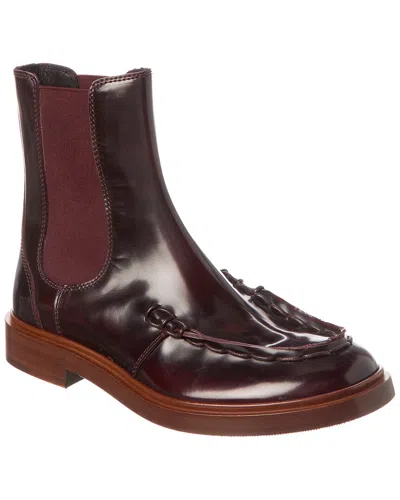 Tod's Logo Leather Bootie In Red