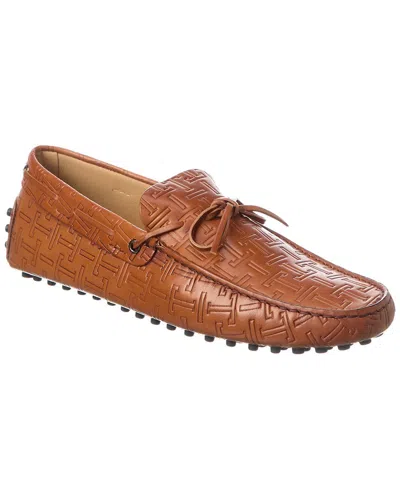 Tod's Logo Leather Driver In Brown