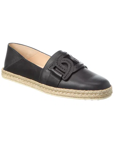 Tod's Logo Leather Espadrille In Black