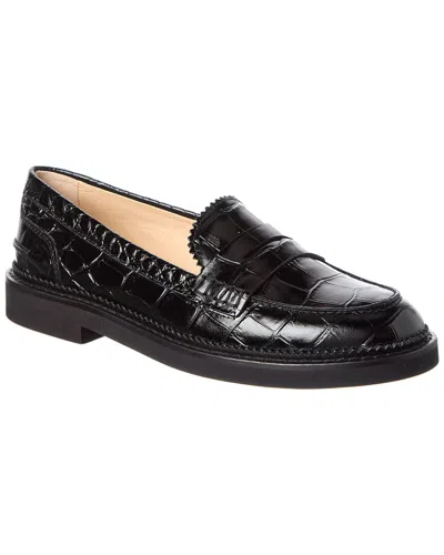 Tod's Croc-embossed Leather Loafer In Blue