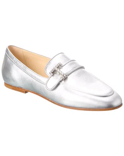 Tod's Logo Leather Loafer In Silver