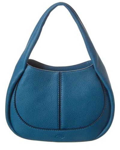 Tod's Logo Leather Tote In Blue