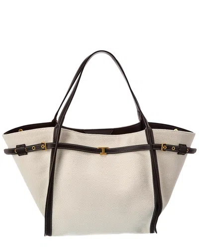 Tod's Logo Medium Canvas & Leather Tote In White