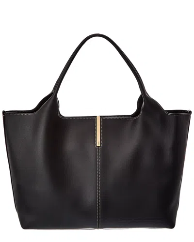 Tod's Logo Medium Leather Tote In Black