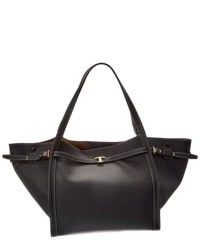 Tod's Logo Medium Leather Tote In Black