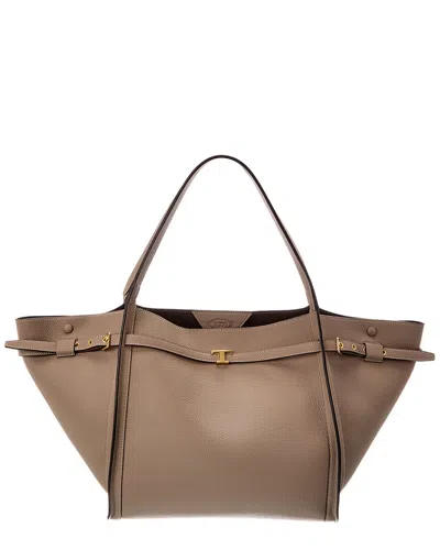 Tod's Logo Medium Leather Tote In Brown