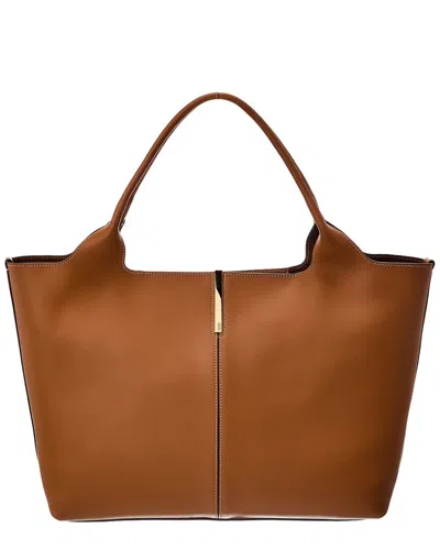 Tod's Logo Medium Leather Tote In Brown