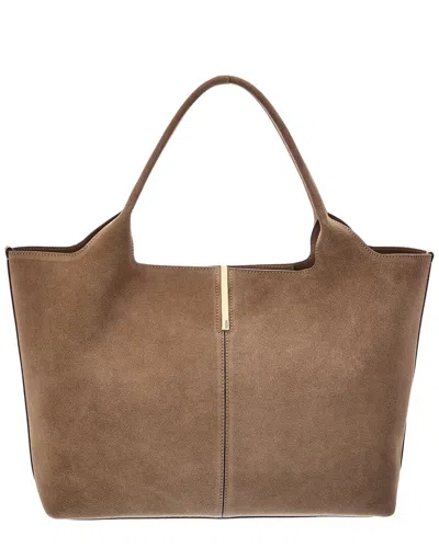 Tod's Logo Medium Suede Tote In Beige