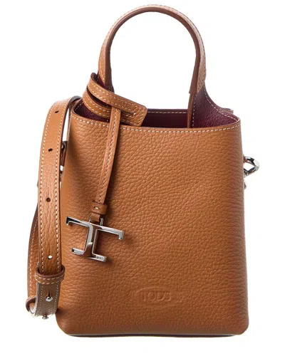 Tod's Logo Micro Leather Tote In Brown