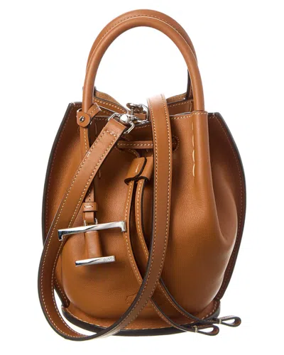 Tod's Logo Mini Leather Bucket Bag In Brown