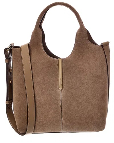 Tod's Logo Mini Suede Tote In Brown