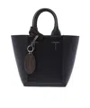 Tod's Logo Pendent Panelled Tote Bag In Black