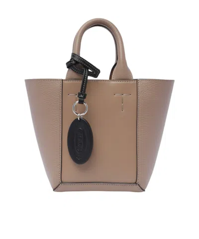 Tod's Logo Pendent Panelled Tote Bag In Brown
