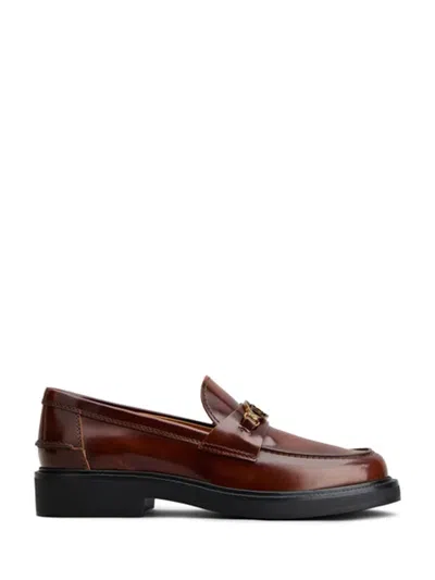 Tod's Logo-plaque Leather Loafers In Black