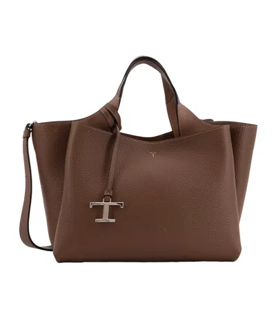 Tod's Logo Plaque Mini Top Handle Bag In Brown
