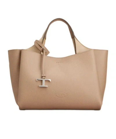 Tod's Logo Plaque Mini Top Handle Bag In Neutral