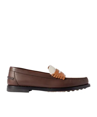 Tod's Logo Plaque Panelled Loafers In Brown