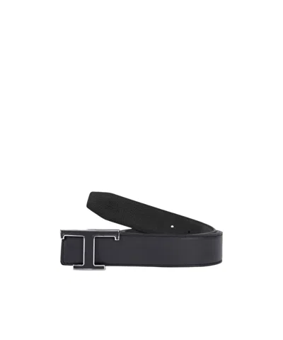 Tod's Logo Plaque Reversible Buckled Belt In Black