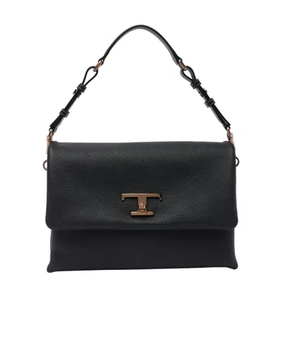 Tod's Logo-plaque Shoulder Bag In Black