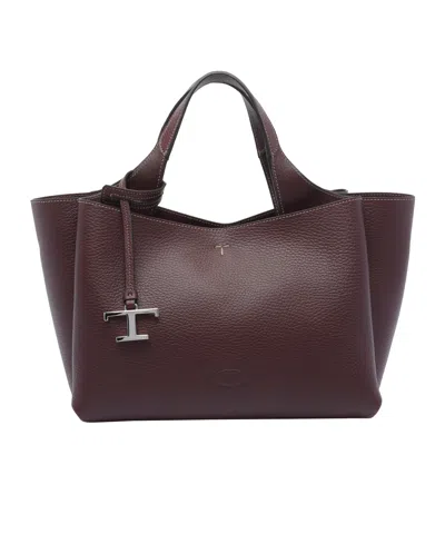 Tod's Logo Plaque Top Handle Bag In Burgundy