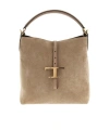 Tod's T Mini Bucket Bag Adjustable Strap Top Handle In Nude