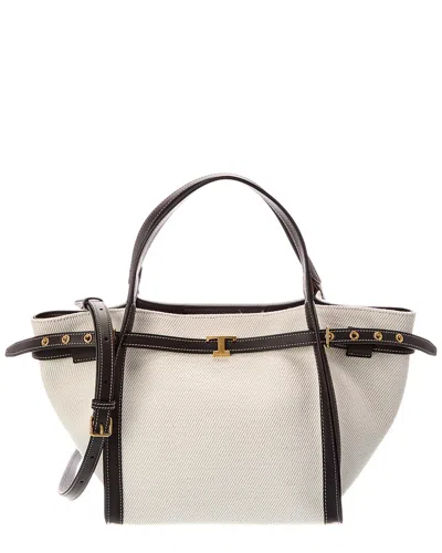Tod's Logo Small Canvas & Leather Tote In White