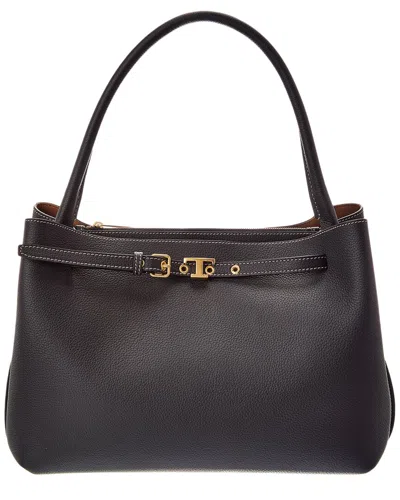 Tod's Logo Small Leather Tote In Black