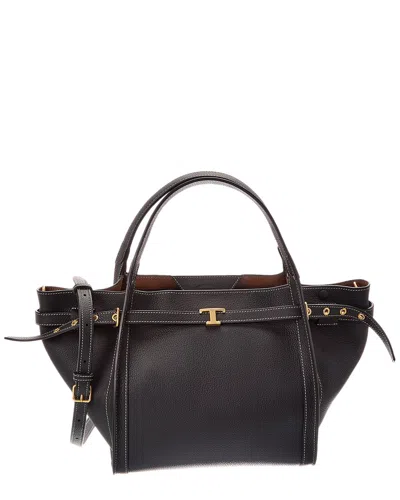 Tod's Logo Small Leather Tote In Black