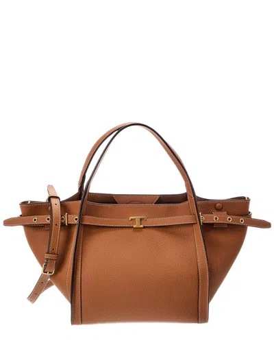 Tod's Logo Small Leather Tote In Brown