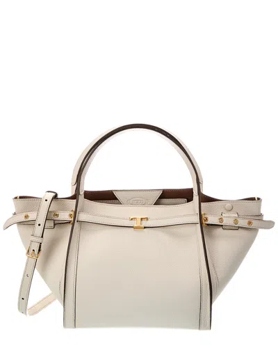 Tod's Logo Small Leather Tote In Neutral