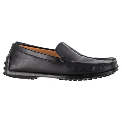 Tod's Logo Square-toe Loafers In Black Leather