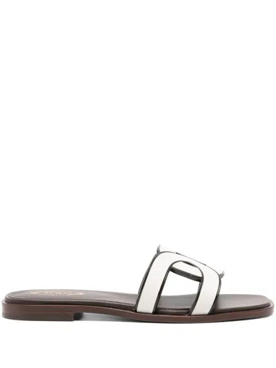Tod's Logo Strap Slide Sandals In White