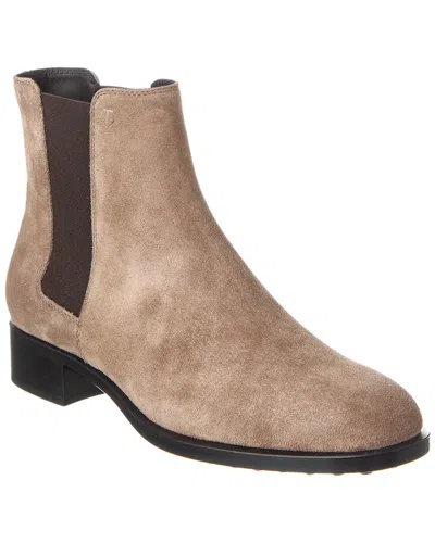 Tod's Logo Suede Bootie In Beige
